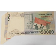 INDONESIA 1999 . FIFTY THOUSAND 50,000 RUPIAH BANKNOTE . ERROR . MISCUT WITH FLAP